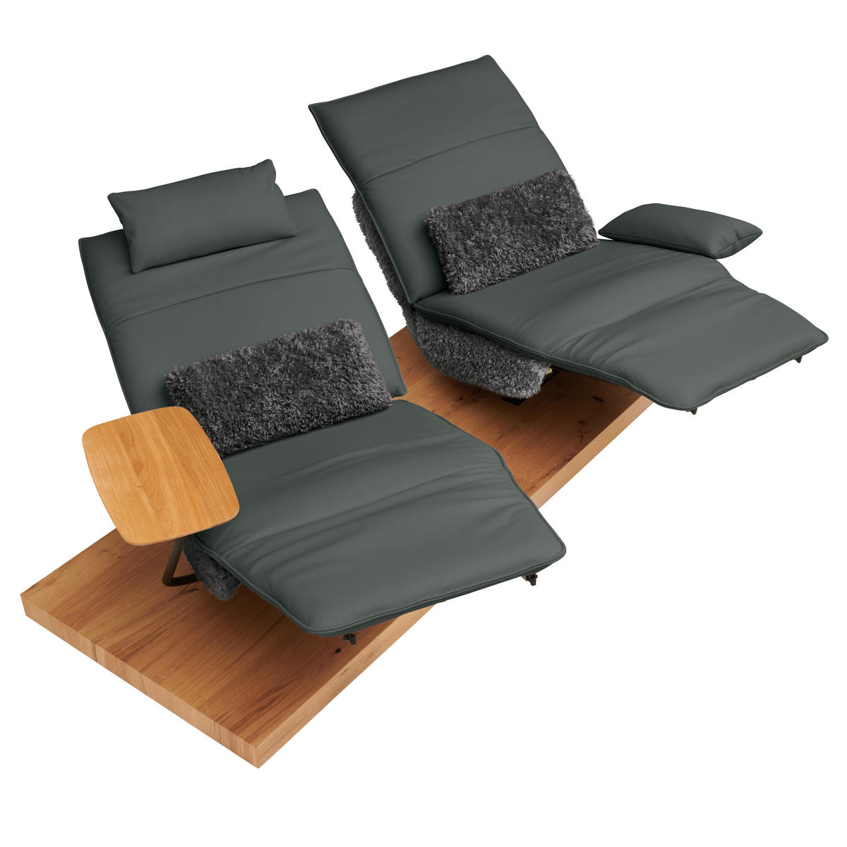 2-SITZER-SOFA Hochflor Echtleder Anthrazit, Grau  - Anthrazit/Schwarz, Design, Leder/Holz (240/65/104cm) - Koinor