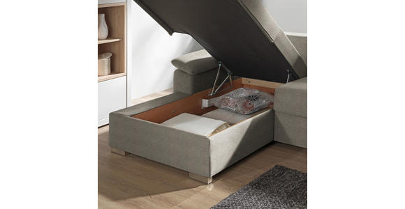 ECKSOFA in Flachgewebe Graubraun - Chromfarben/Graubraun, KONVENTIONELL, Textil/Metall (176/285cm) - Novel