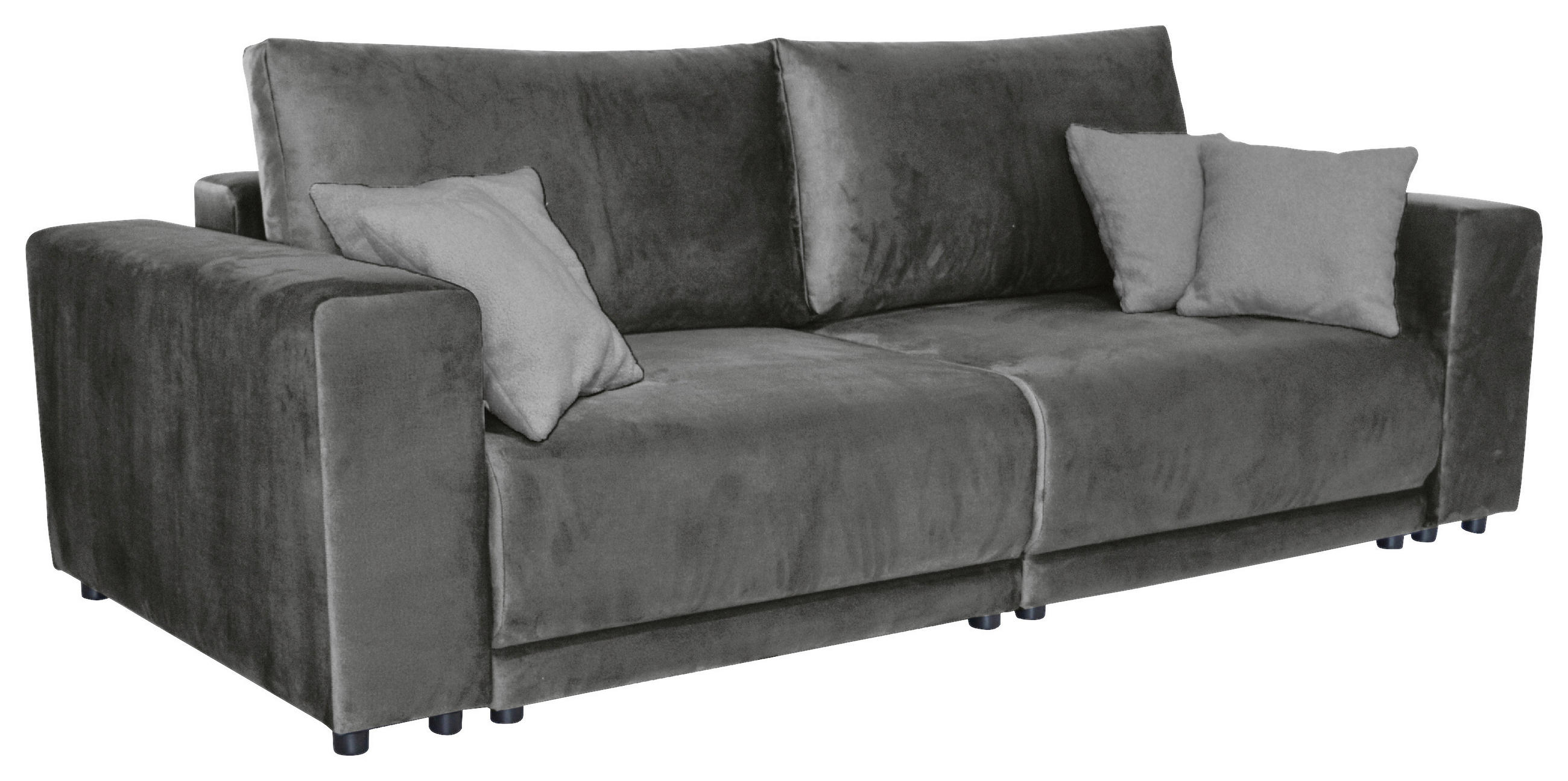 BIGSOFA Velours Dunkelgrau  - Dunkelgrau/Schwarz, Design, Kunststoff/Textil (256/88/120cm) - home24