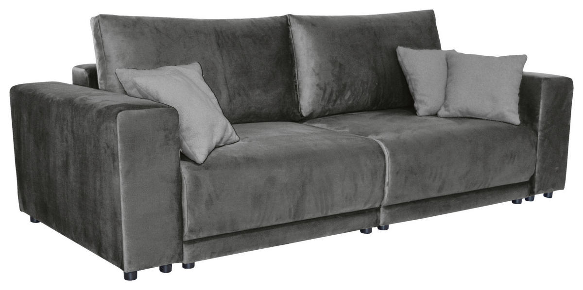 BIGSOFA in Velours Dunkelgrau  - Dunkelgrau/Schwarz, Design, Kunststoff/Textil (256/88/120cm) - home24