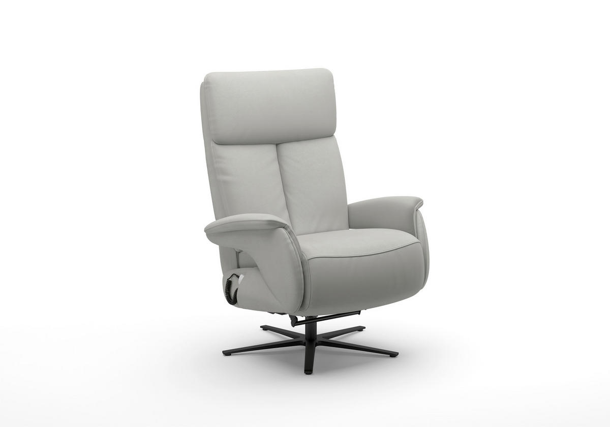 RELAXSESSEL TV TRIPLE SEVEN XTRA LARGE XL Echtleder Kopfteilverstellung, Fußteilverstellung, Rücken echt    - Hellgrau/Schwarz, Basics, Leder/Metall (86/120/86cm) - Sit & More