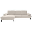 ECKSOFA in Chenille, Mikrofaser Creme  - Creme/Schwarz, Design, Textil/Metall (157/299cm) - Dieter Knoll