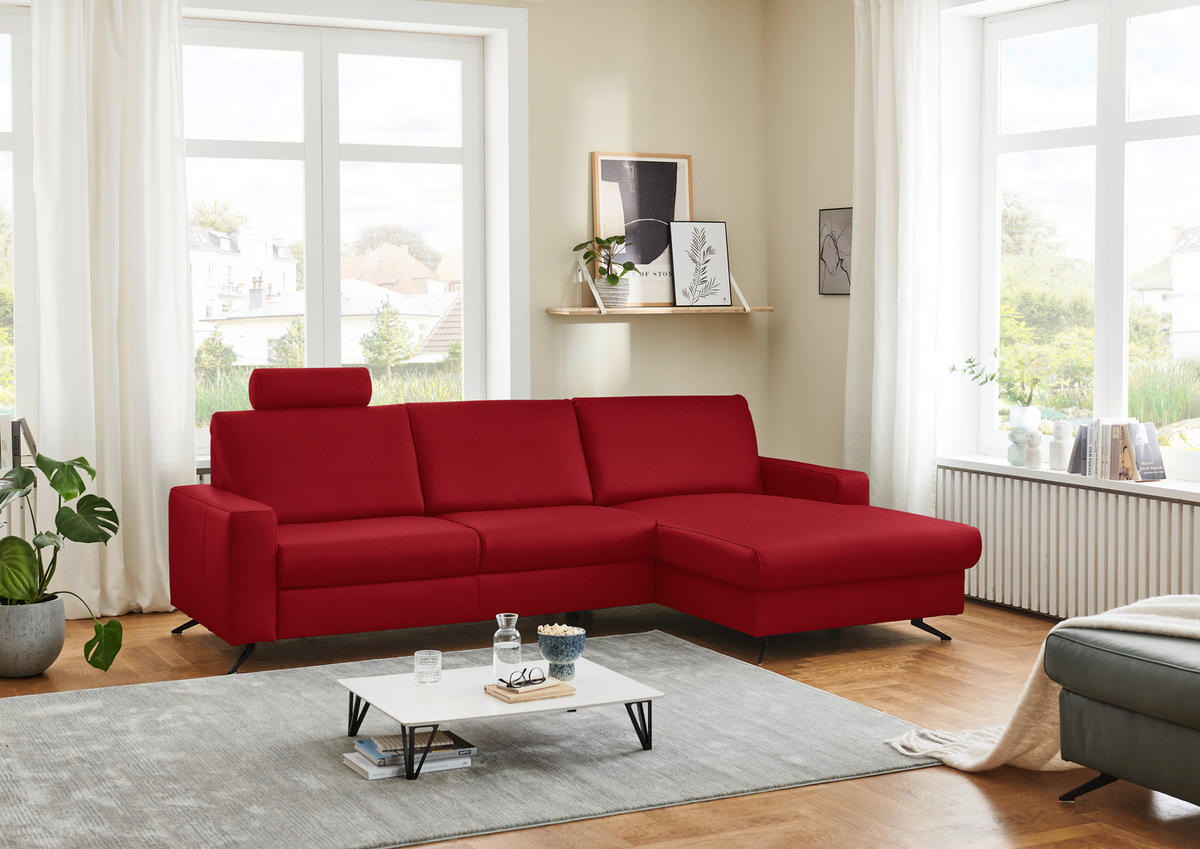 ECKSOFA in Echtleder Rot  - Rot/Schwarz, Design, Leder/Metall (267/165cm) - Beldomo Premium