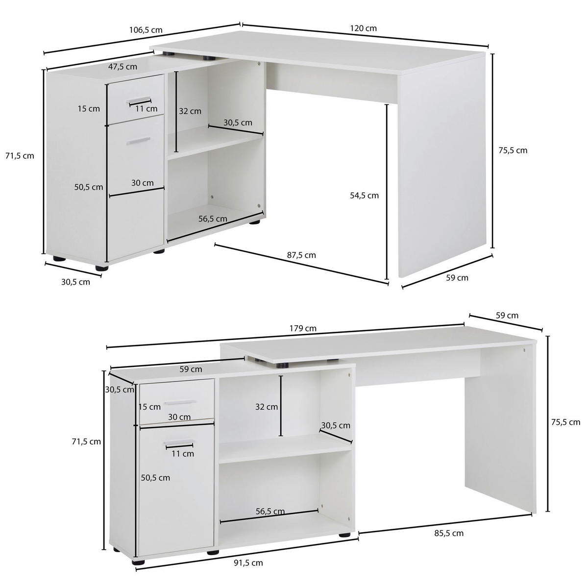 ECKSCHREIBTISCH 106,5/120/75,5 cm  in  - Silberfarben, MODERN (106,5/120/75,5cm) - MID.YOU