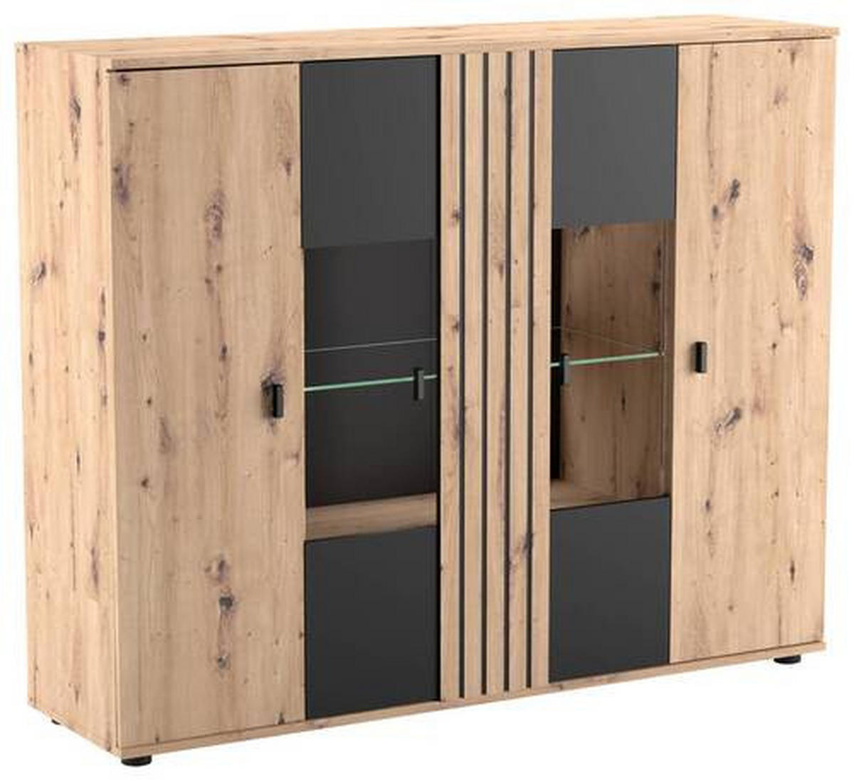HIGHBOARD  in 140,1/115/38 cm  - Schwarz/Eiche Artisan, KONVENTIONELL, Glas/Holzwerkstoff (140,1/115/38cm) - Carryhome