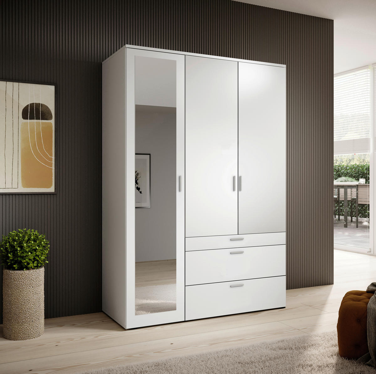 OMARA S KLASIČNIMI VRATI, bela  - bela/barve aluminija, Moderno, umetna masa/steklo (135/195/56cm) - Livetastic