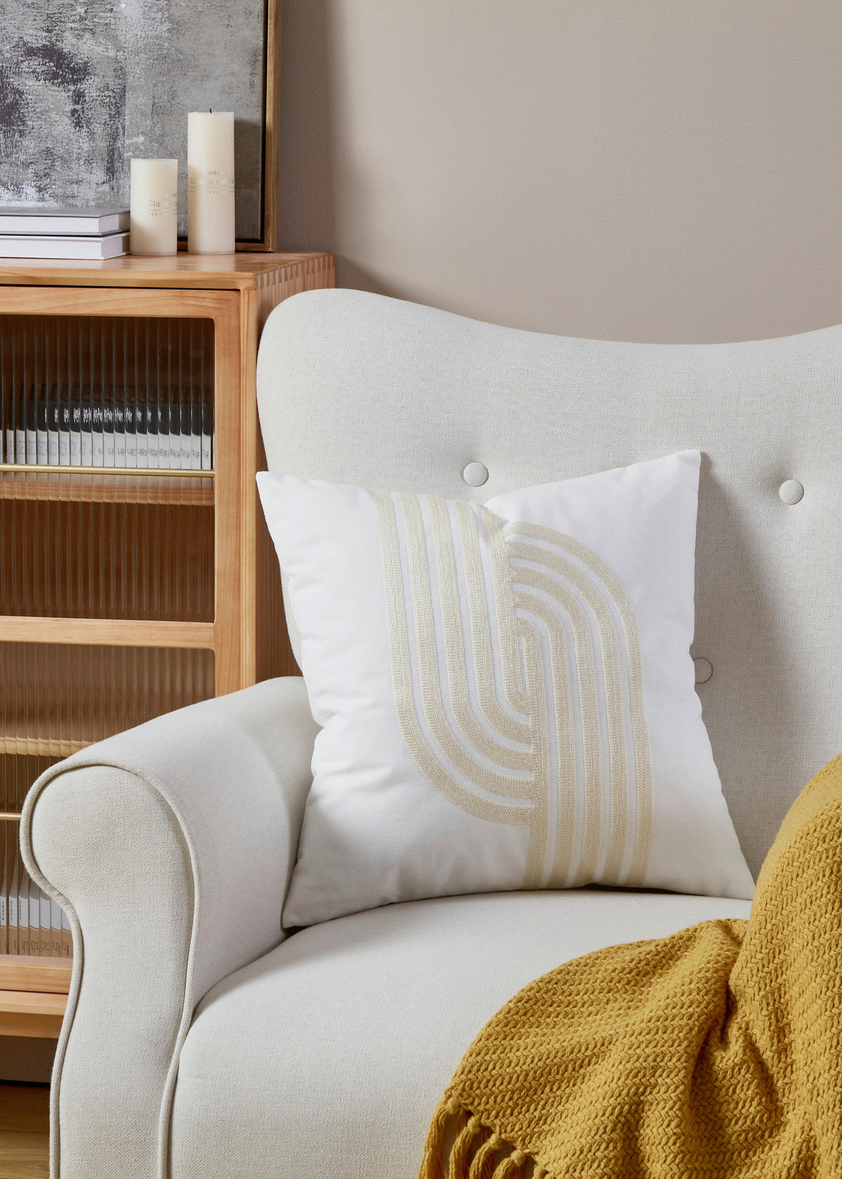 ZIERKISSEN  45/45 cm   - Beige/Weiß, Basics, Textil (45/45cm) - Eglo