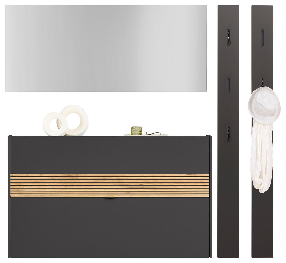 GARDEROBE 4-teilig  in 170/200/18 cm  - Eichefarben/Graphitfarben, Design, Glas/Holzwerkstoff (170/200/18cm) - Voleo