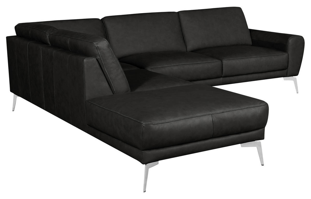 ECKSOFA SPRING Schwarz Echtleder  - Chromfarben/Schwarz, Design, Leder/Metall (250/273cm) - Livetastic