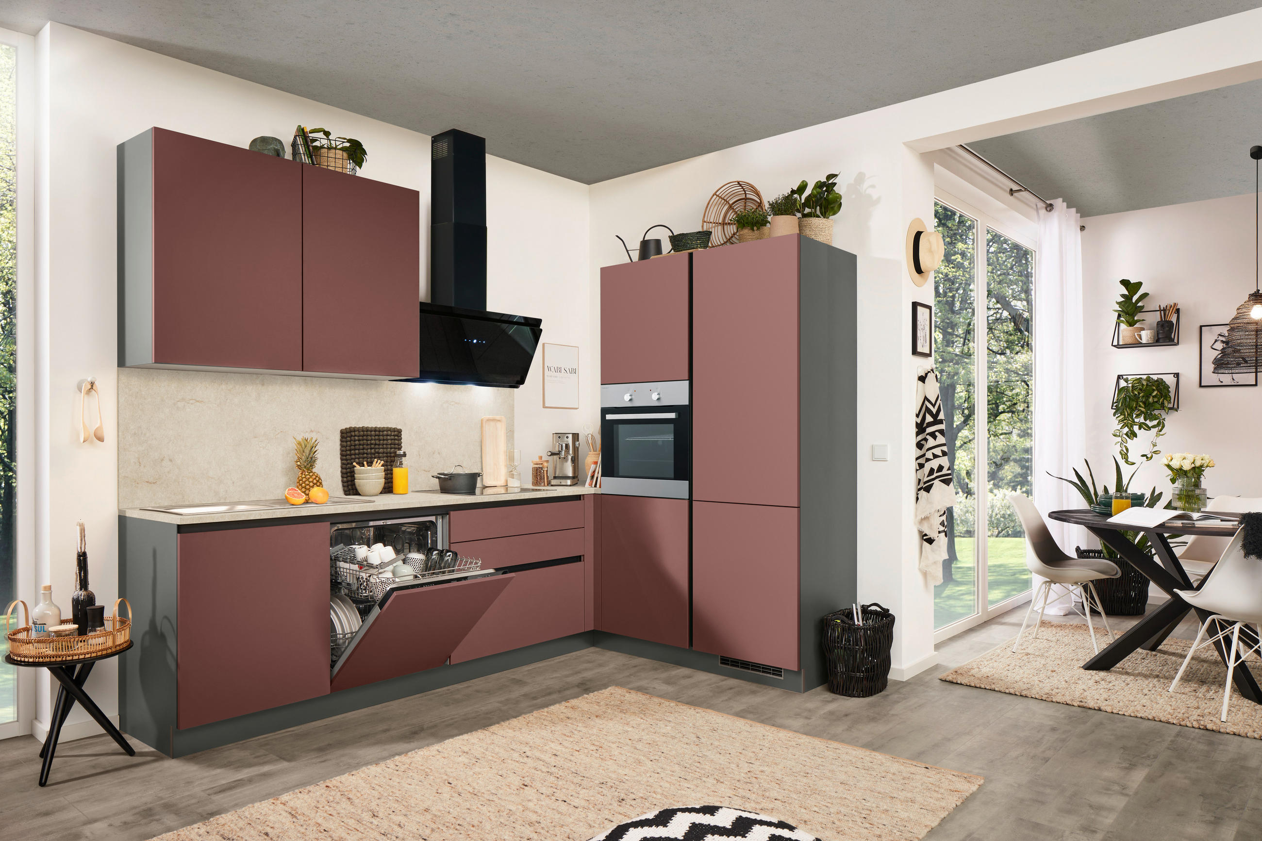 ECKKÜCHE 276/183 cm  in Rot, Anthrazit  - Anthrazit/Rot, Basics, Holzwerkstoff (276/183cm) - Welnova