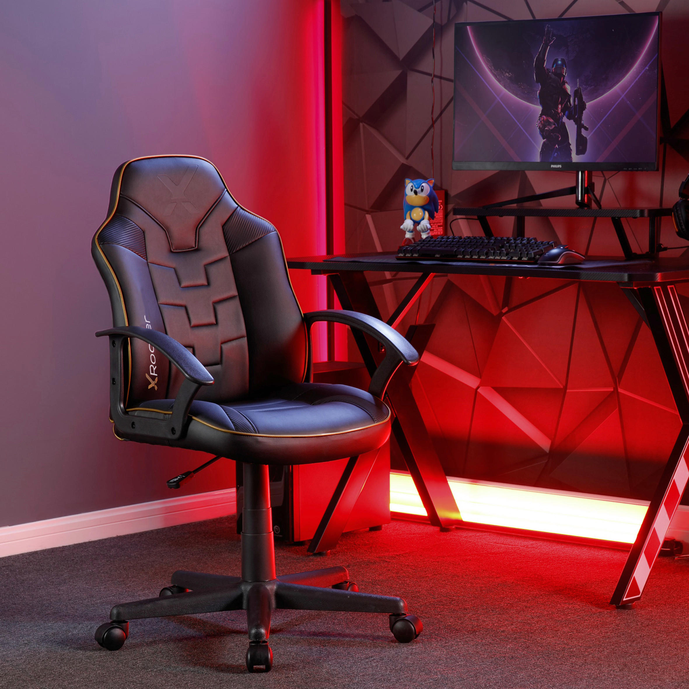 GAMINGSTUHL Schwarz, Goldfarben Textil   - Goldfarben/Schwarz, MODERN, Textil (57,5/107,5/44cm) - X Rocker