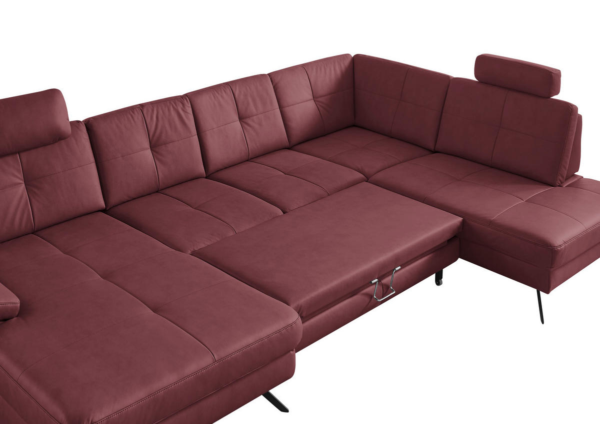 WOHNLANDSCHAFT in Lederlook, Mikrofaser Bordeaux  - Bordeaux/Schwarz, Design, Textil/Metall (179/343/220cm) - Beldomo System