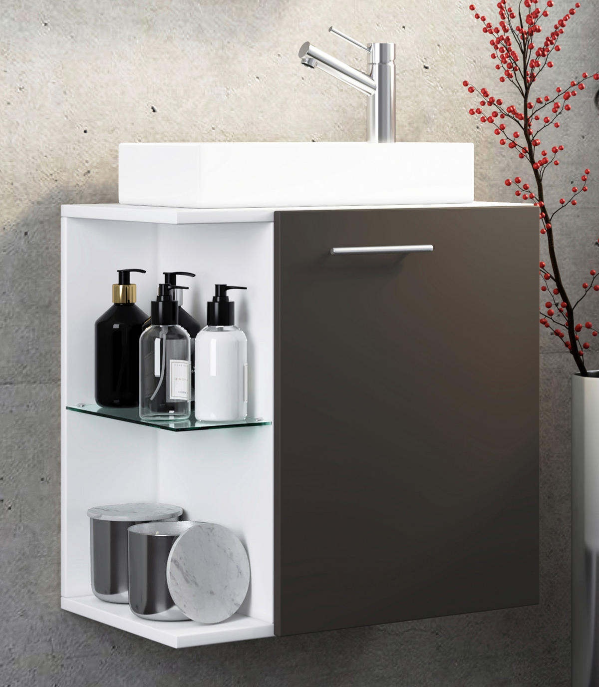 WASCHTISCHKOMBI 52 cm  - Anthrazit/Silberfarben, MODERN, Glas/Keramik (52cm) - MID.YOU