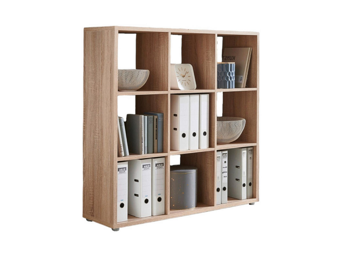 REGÁL, dub sonoma, 106,5/108,5/33 cm - strieborná/dub sonoma, Modern, kompozitné drevo/plast (106,5/108,5/33cm) - MID.YOU