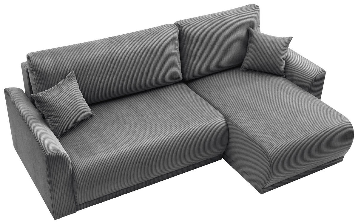 ECKSOFA KIMMY Grau Cord Zierkissen, Rückenkissen, Bettkasten  - Schwarz/Grau, Design, Kunststoff/Textil (233/146cm) - P & B