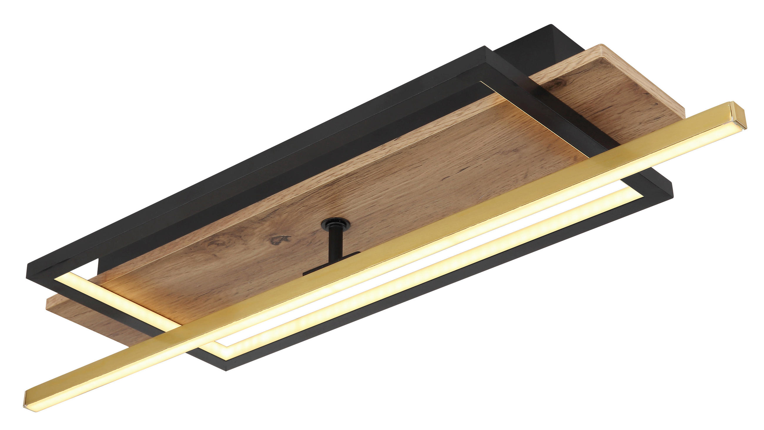 LED-TAKLAMPA 28 W 60,5/20/9 cm  - opal/mässingsfärgad, Design, metall/trämaterial (60,5/20/9cm) - Globo