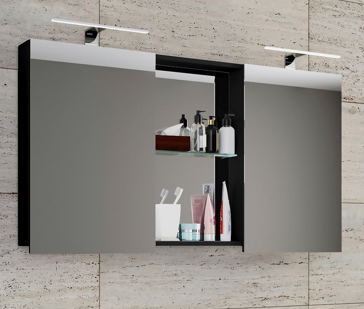 SPIEGELSCHRANK 112/59/12 cm  - Schwarz, MODERN (112/59/12cm) - MID.YOU
