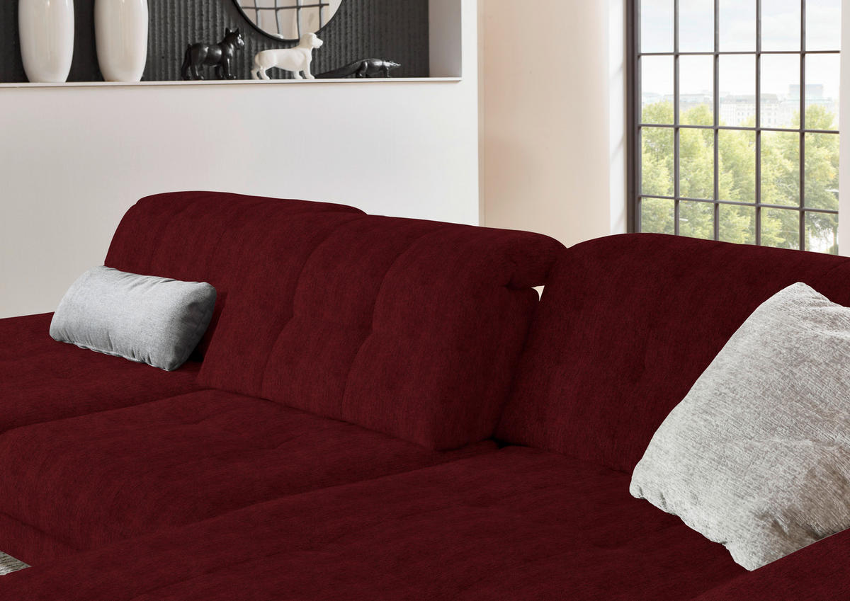 ECKSOFA in Flachgewebe Bordeaux  - Bordeaux/Schwarz, Design, Textil/Metall (309/190cm) - Beldomo Style