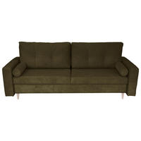 SCHLAFSOFA  mit Liegefunktion Cord Grün  - Schwarz/Naturfarben, Design, Holz/Kunststoff (220/96/98cm) - MID.YOU