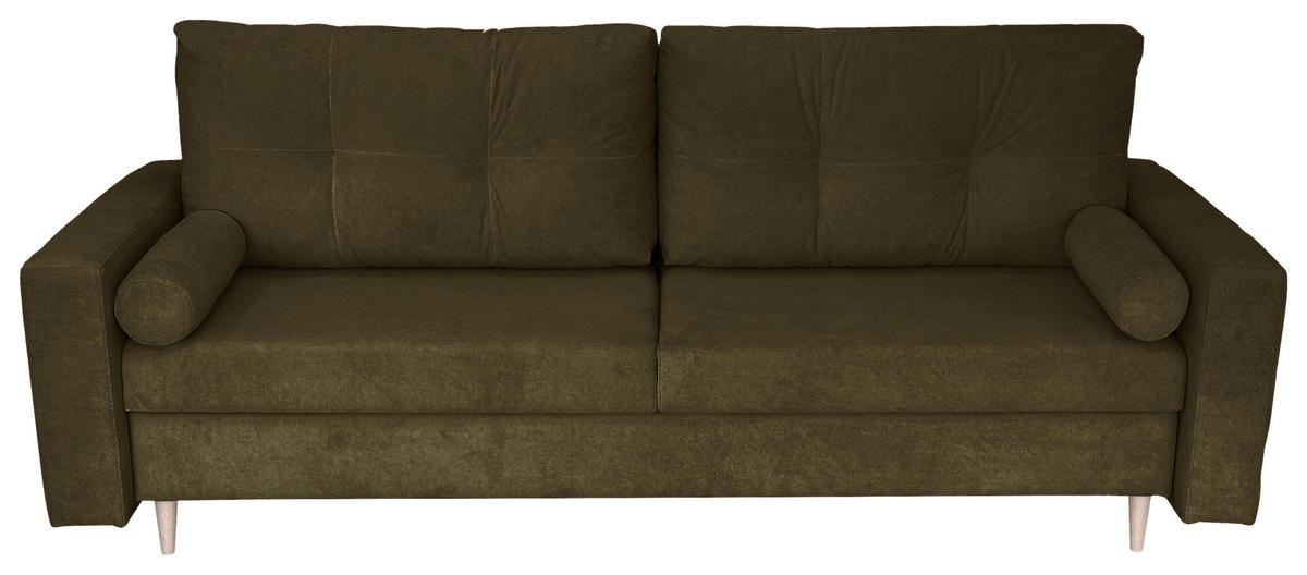 SCHLAFSOFA  mit Liegefunktion Cord Grün  - Schwarz/Naturfarben, Design, Holz/Kunststoff (220/96/98cm) - MID.YOU