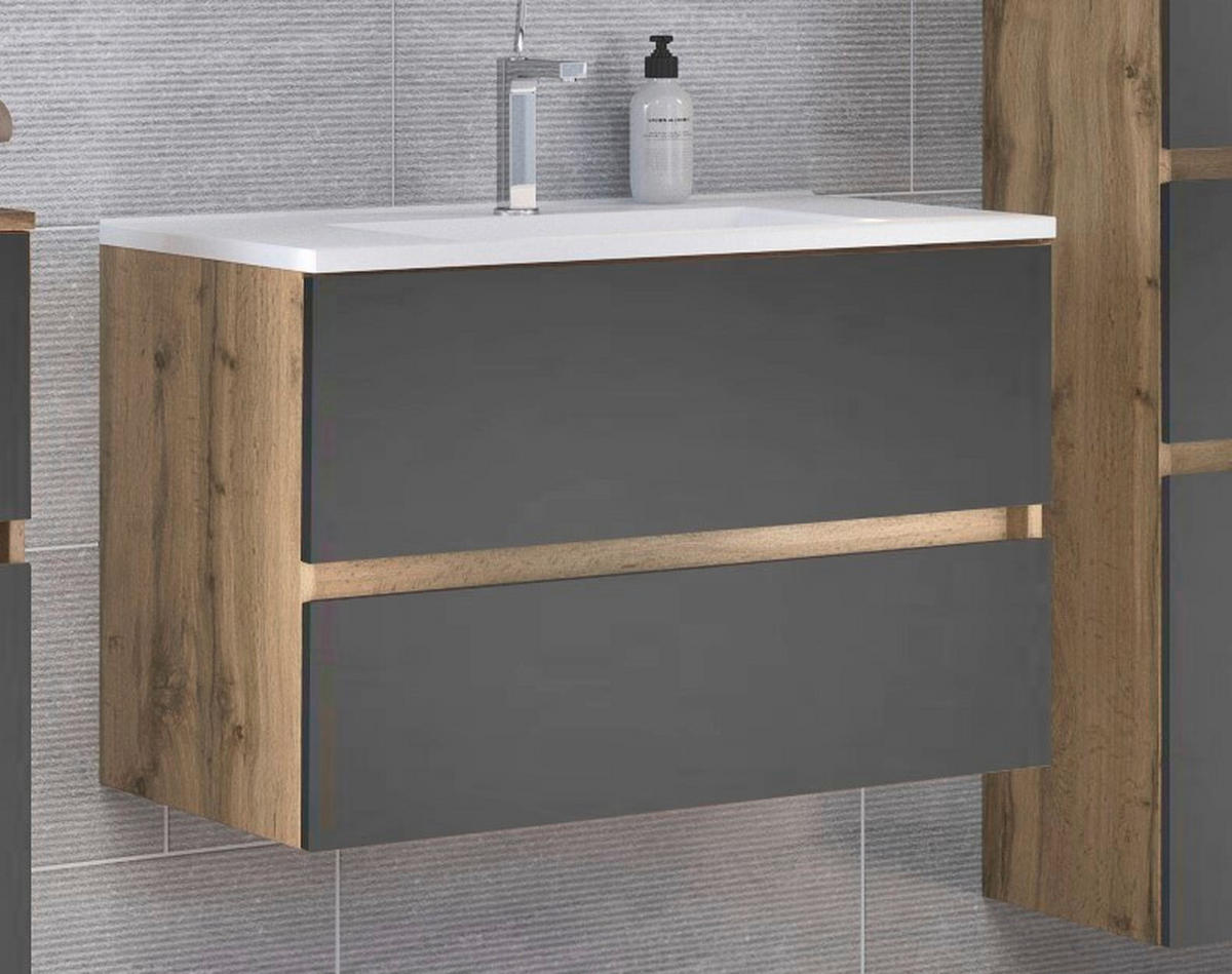 WASCHTISCHKOMBI 80 cm  - Eiche Wotan/Weiß, Design, Holzwerkstoff/Stein (80cm) - Held