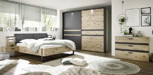 Thumbnail - Xora Bettanlage, Graphit, Eiche, 180x200 cm, gepolstertes Kopfteil, Lattenrosthöhe individuell einstellbar, für Elektrol...