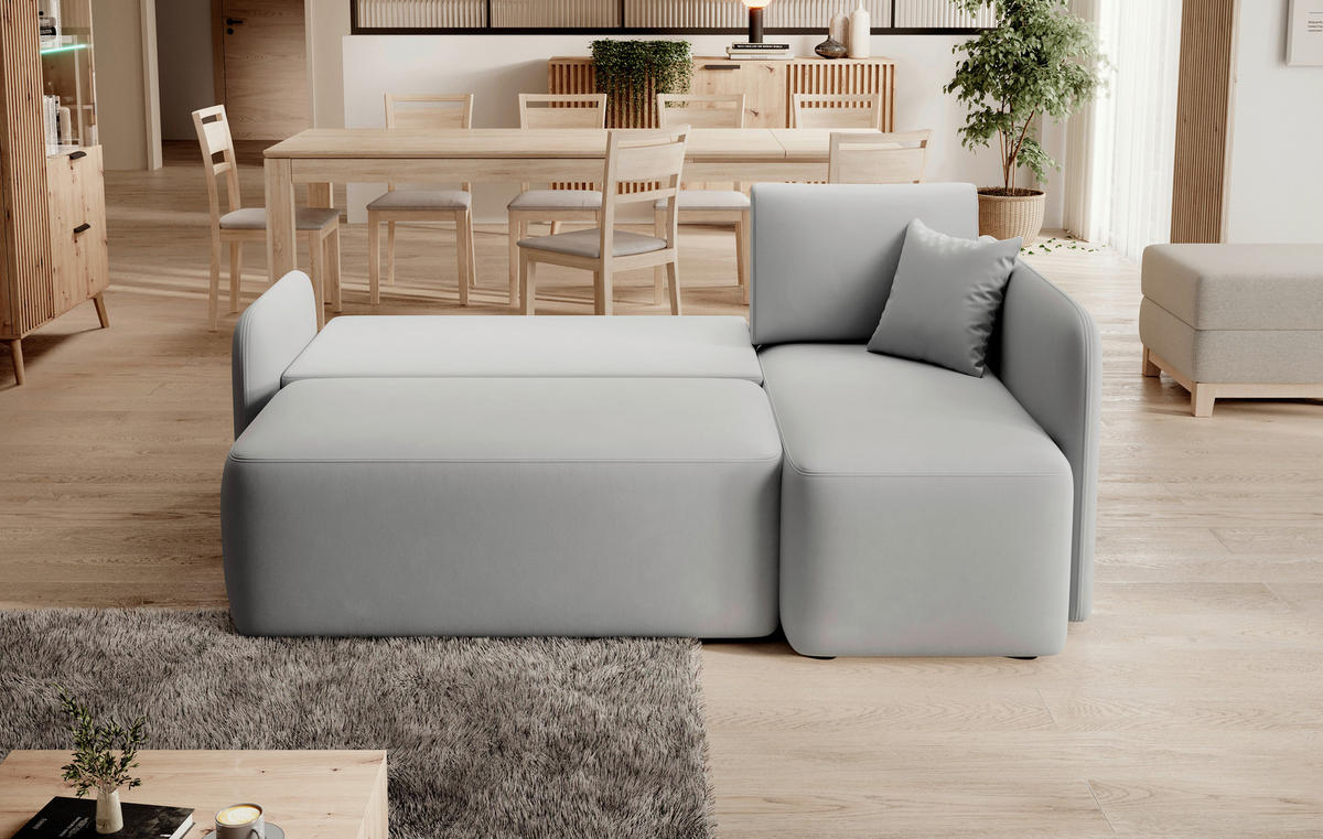 ECKSOFA in Plüsch Hellgrau   - Hellgrau/Schwarz, Design, Kunststoff/Textil (206cm) - MID.YOU
