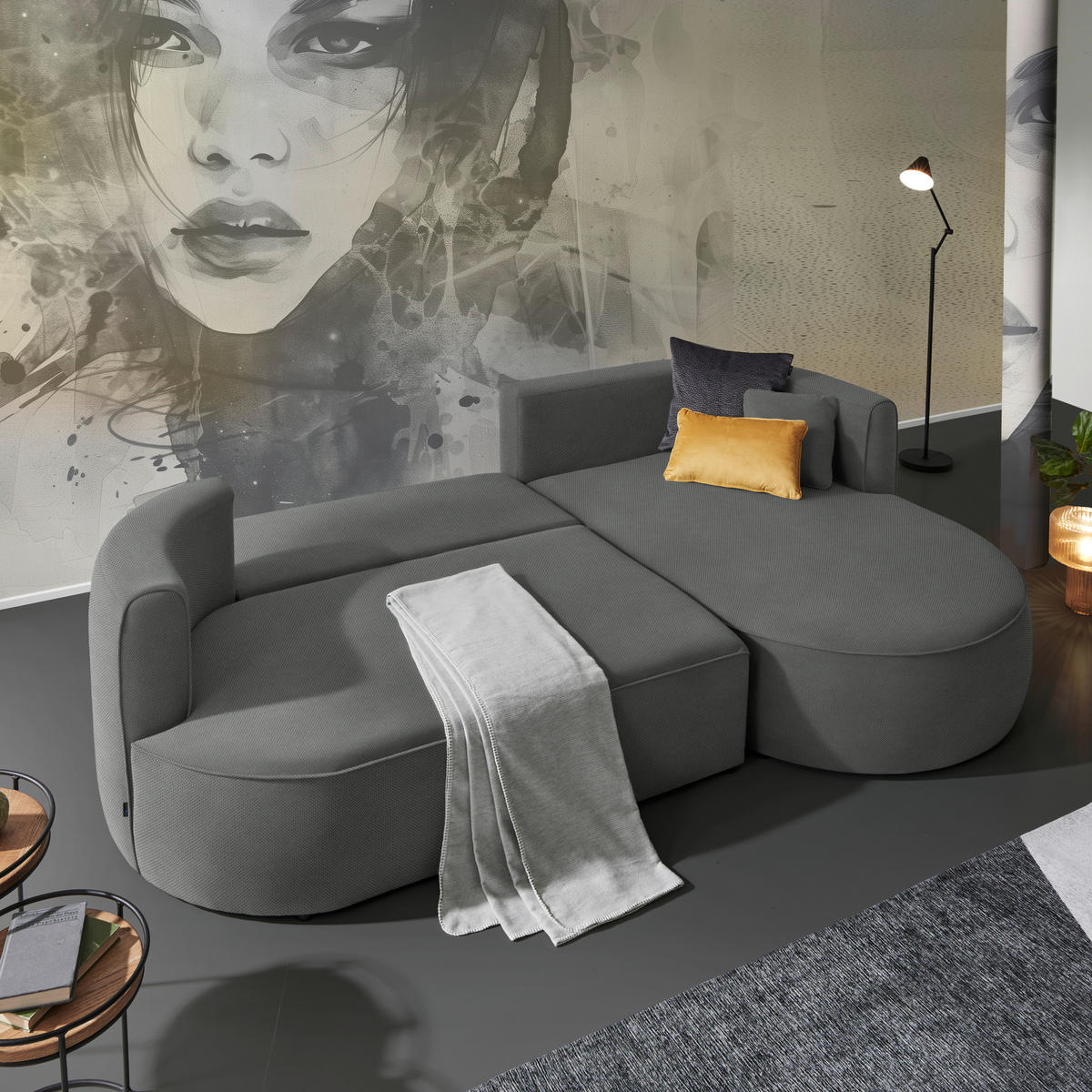 ECKSOFA in Webstoff Dunkelgrau  - Dunkelgrau/Schwarz, Design, Kunststoff/Textil (183/284cm) - Welnova