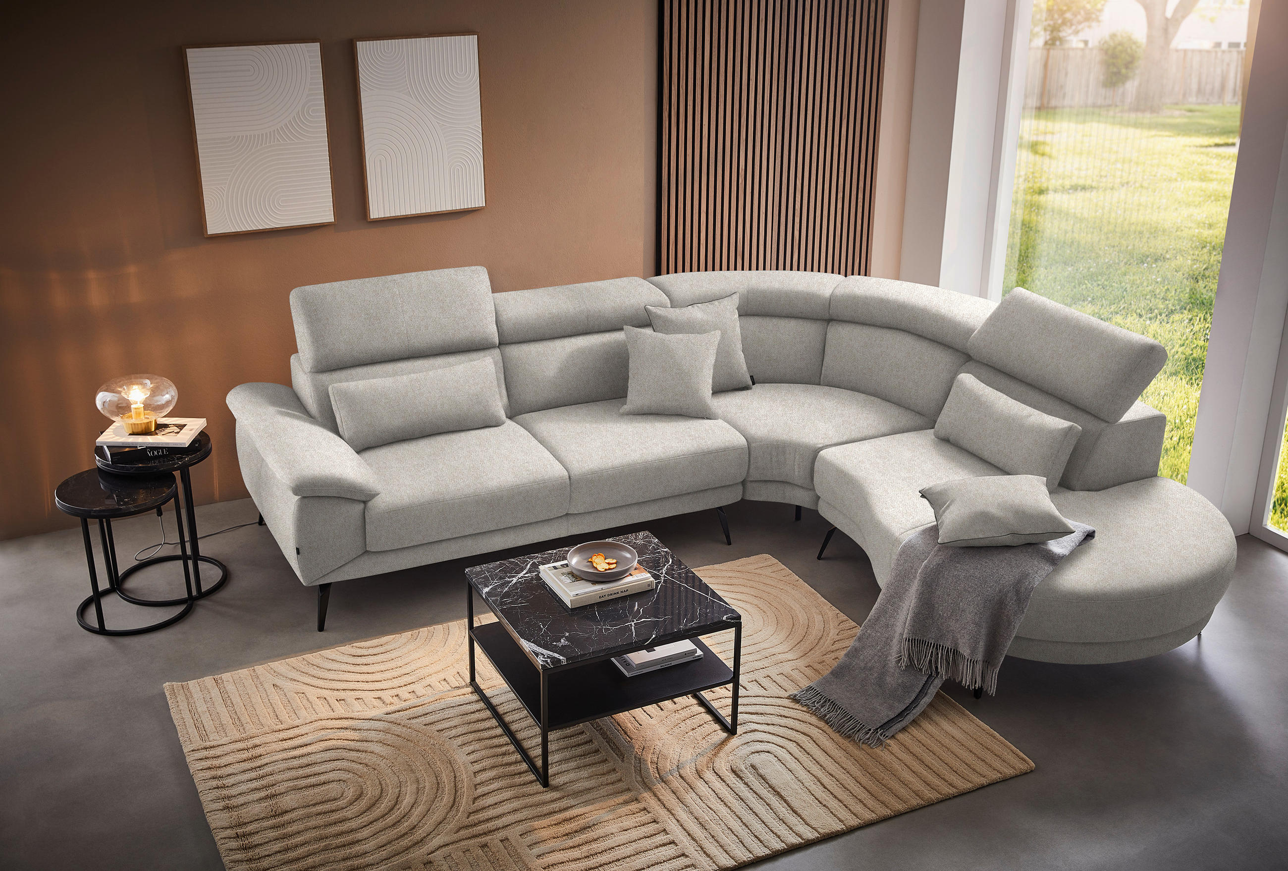 ECKSOFA Beige Velours  - Beige/Schwarz, Design, Textil/Metall (299/264cm) - Novel