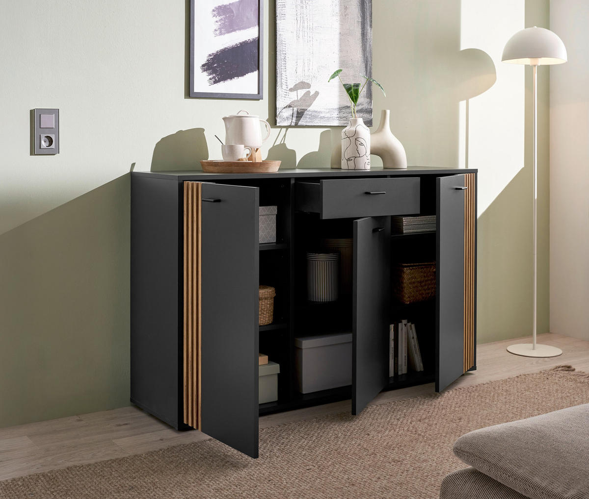 SIDEBOARD Dublin 139/86/38 cm 1 Schublade(n)  - Eichefarben/Anthrazit, Design, Holzwerkstoff/Kunststoff (139/86/38cm) - Xora