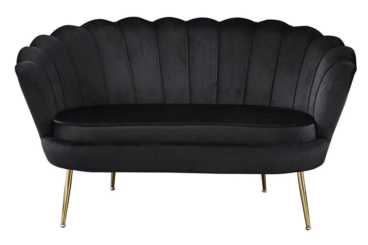 2-SITZER-SOFA in Samt Schwarz  - Goldfarben/Schwarz, MODERN, Textil/Metall (136/78/77cm) - Livetastic