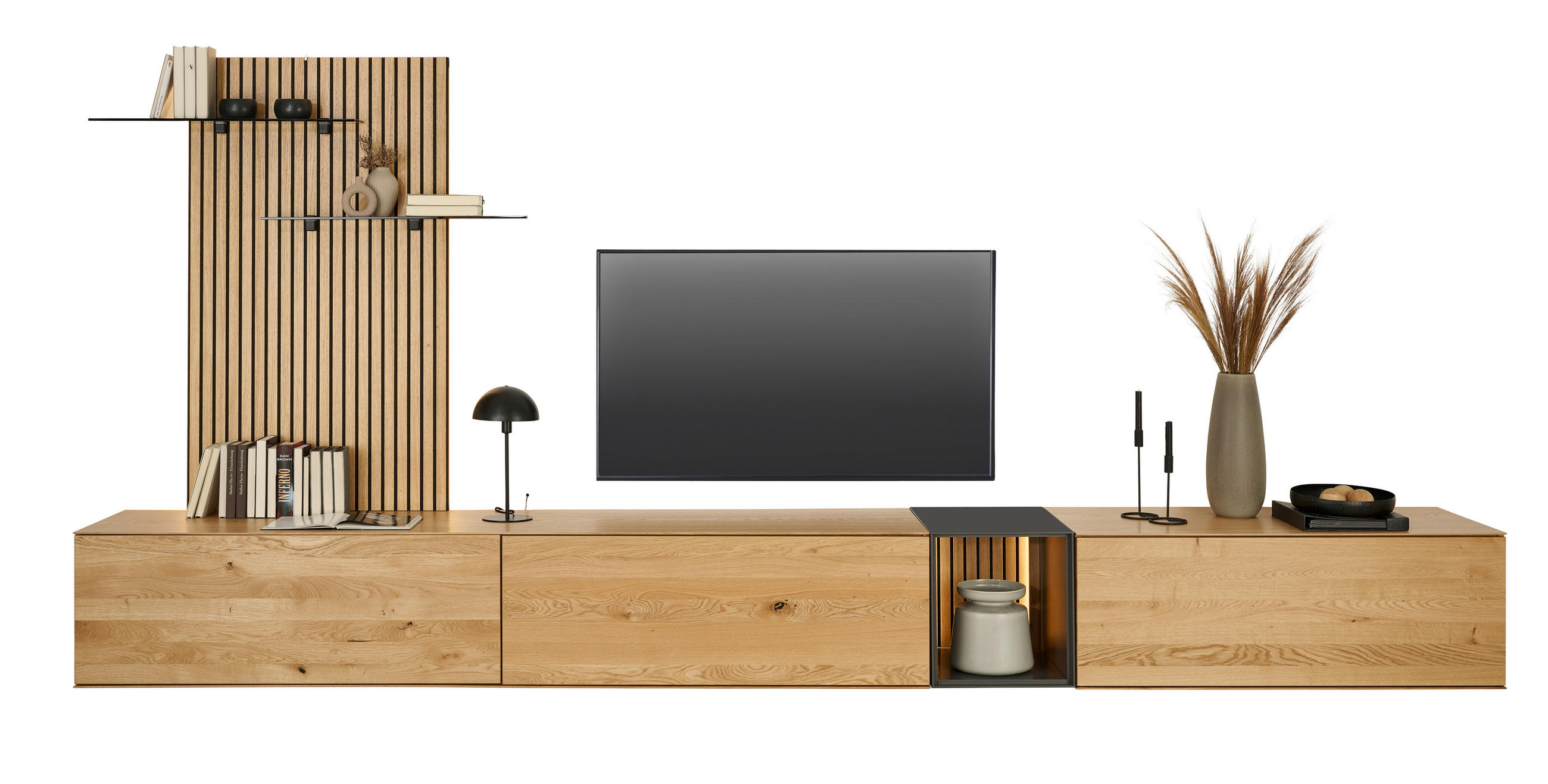 WOHNWAND  in Anthrazit, Eichefarben  403/160/50 cm  - Eichefarben/Anthrazit, Design, Glas/Holz (403/160/50cm) - Dieter Knoll