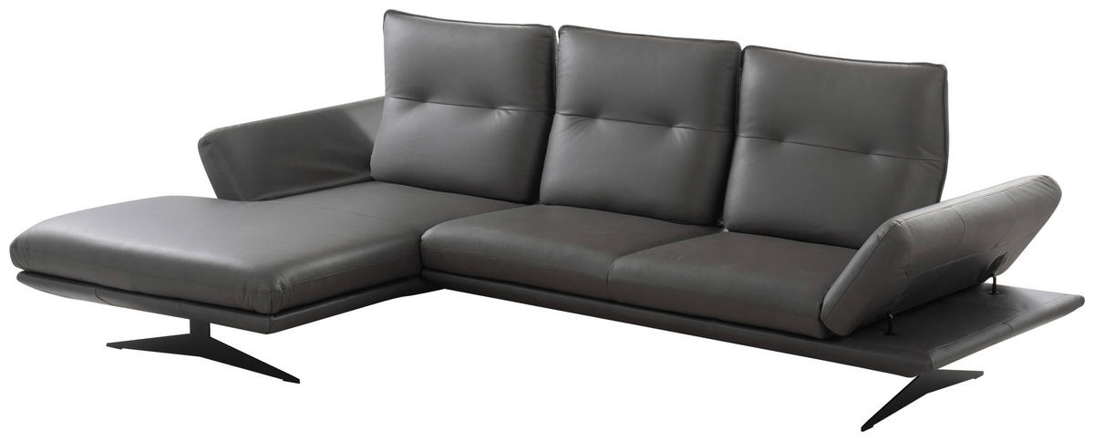 Colțar, piele, gri închis - gri închis/negru, Design, metal/piele (180/291cm) - Celina Home