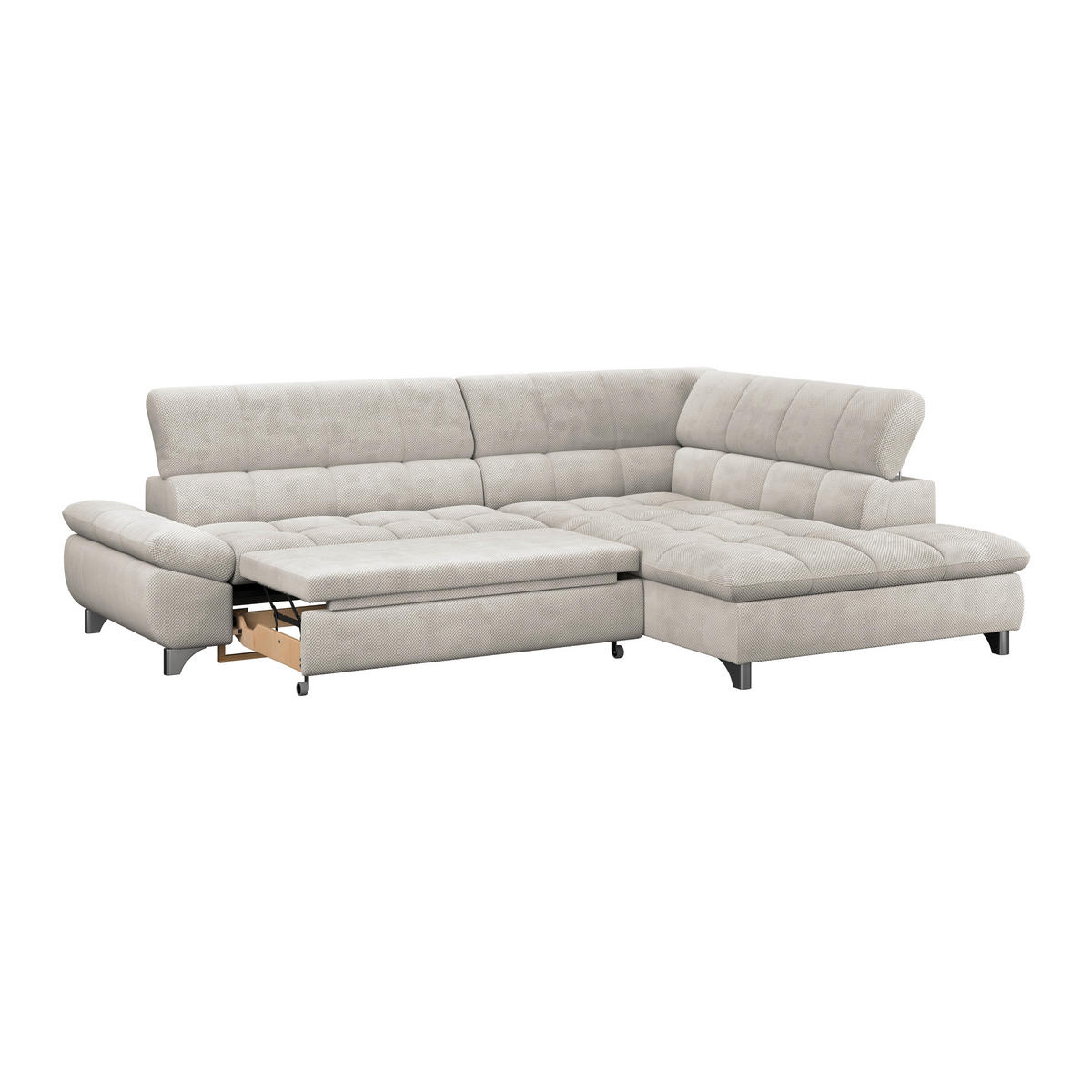 ECKSOFA Creme Chenille  - Chromfarben/Creme, KONVENTIONELL, Textil/Metall (312/234cm) - Livetastic