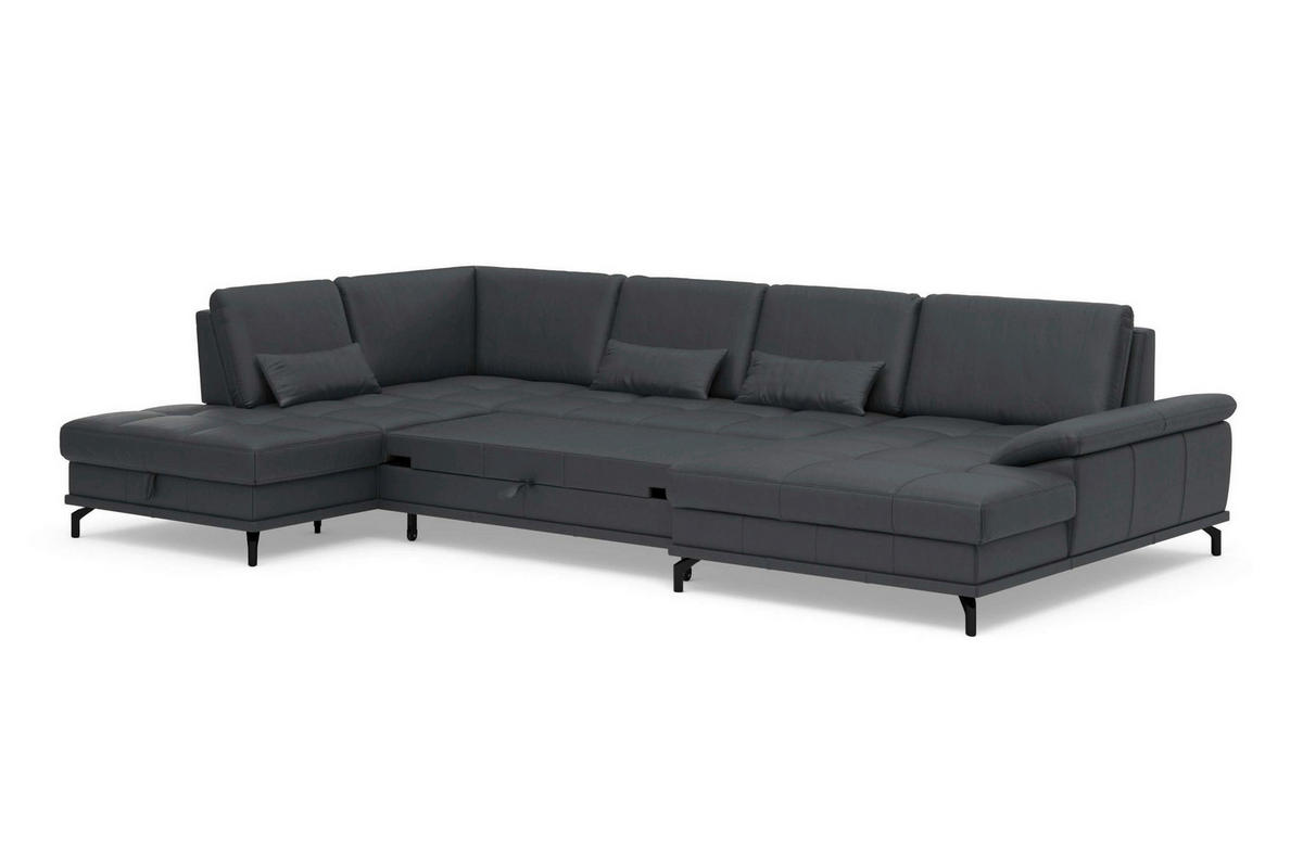 WOHNLANDSCHAFT COSTELLO E Schwarz Echtleder  - Schwarz, Basics, Leder/Metall (223/363/176cm) - Sit & More