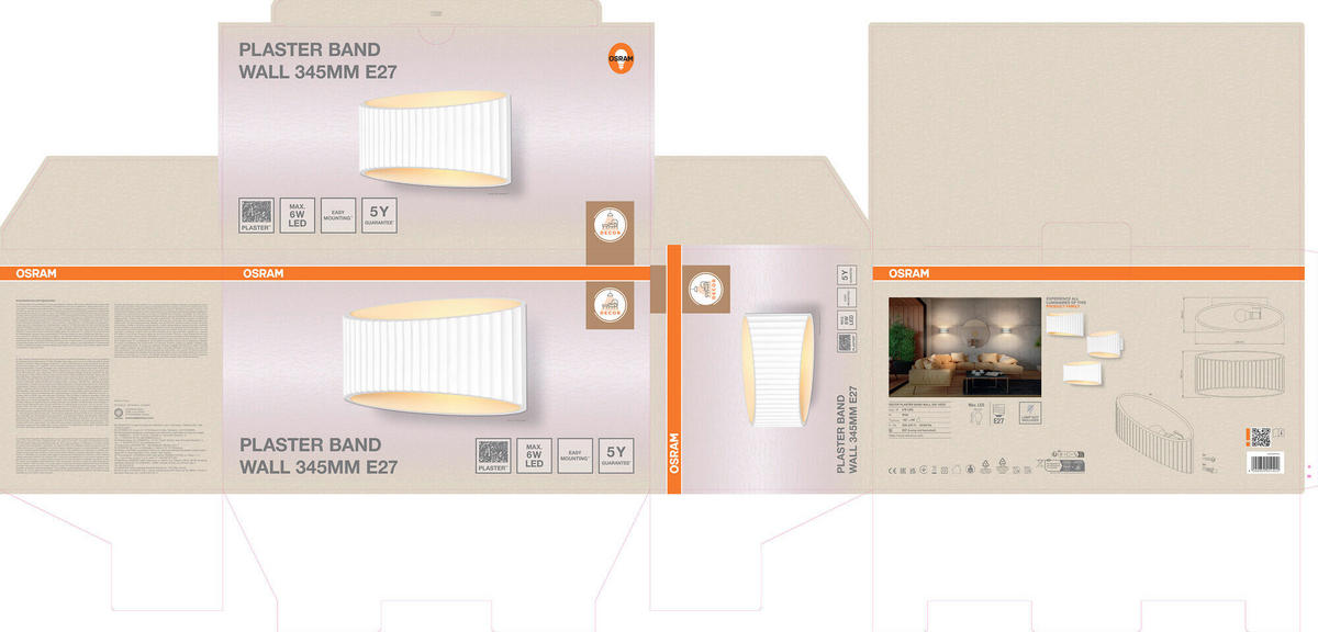 WANDLEUCHTE 34.5/13.6/18 cm   - Weiß, Basics, Stein (34.5/13.6/18cm) - Osram