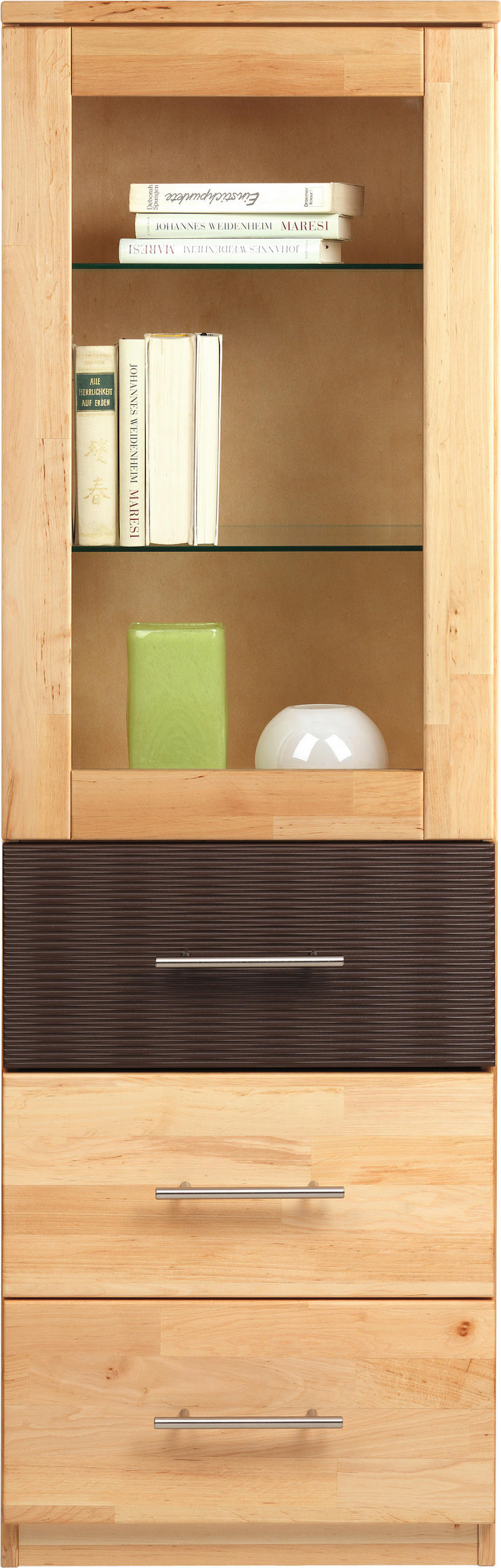VITRINE in vollmassiv Erle Braun, Erlefarben  - Chromfarben/Erlefarben, Natur, Glas/Holz (50/160/41cm) - Linea Natura