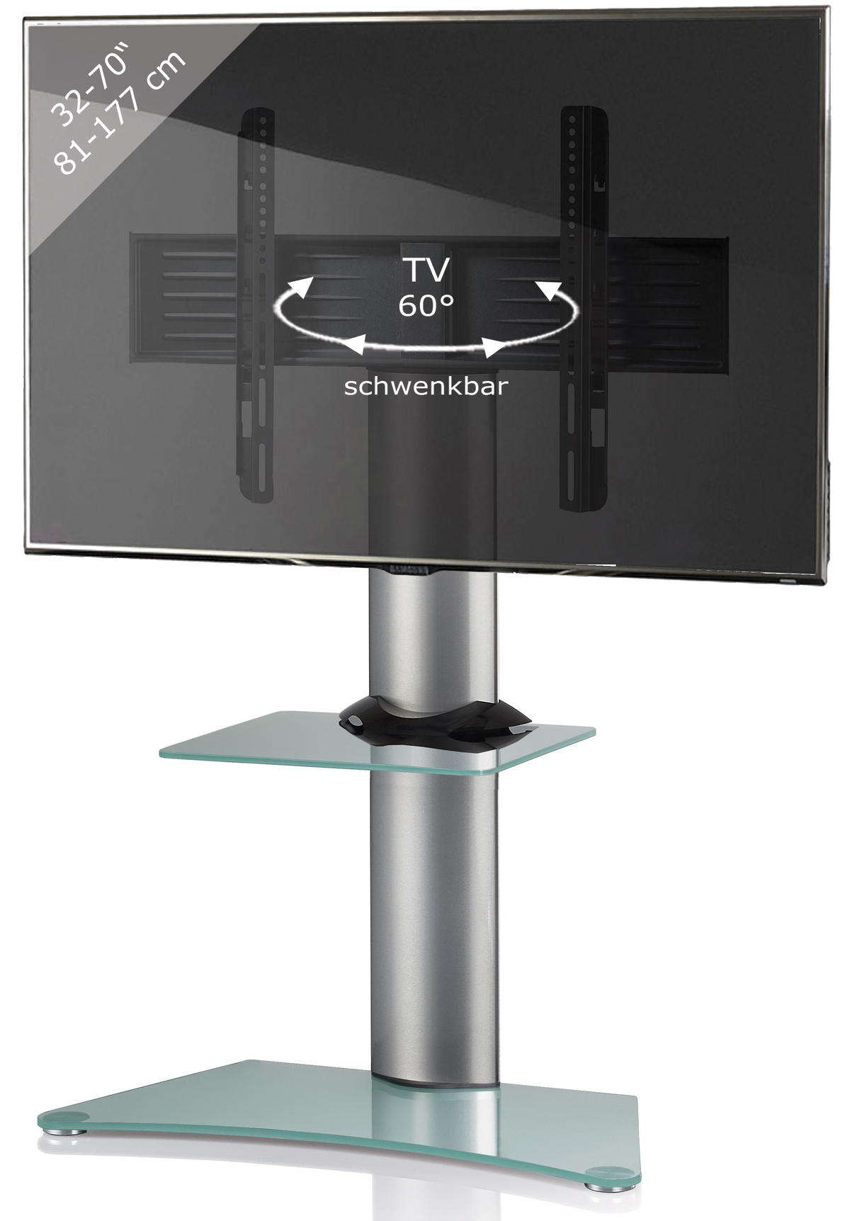 TV-Rack in Klar/Silberfarbe - Klar/Silberfarben, Konventionell, Glas/Metall (80/111/40cm) - MID.YOU