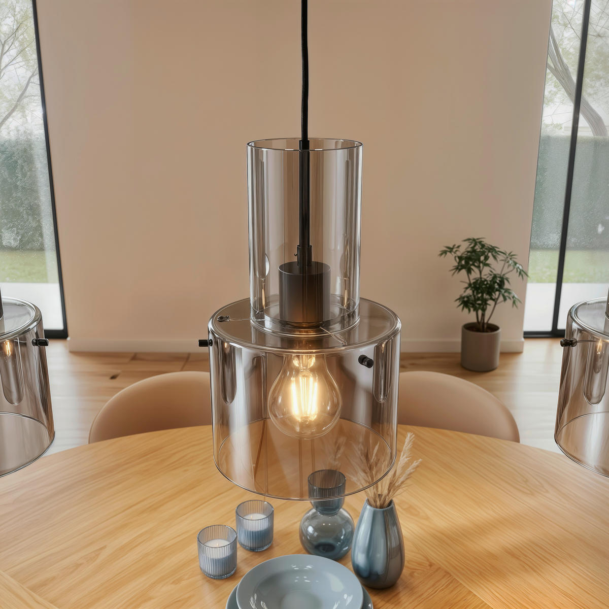 Lustră 97/18/150 cm  - gri închis, Design, sticlă/metal (97/18/150cm) - Dieter Knoll