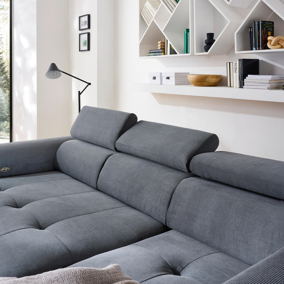 ECKSOFA in Feincord Anthrazit  280/205 cm  - Anthrazit/Schwarz, Design, Textil/Metall (280/205cm) - Xora