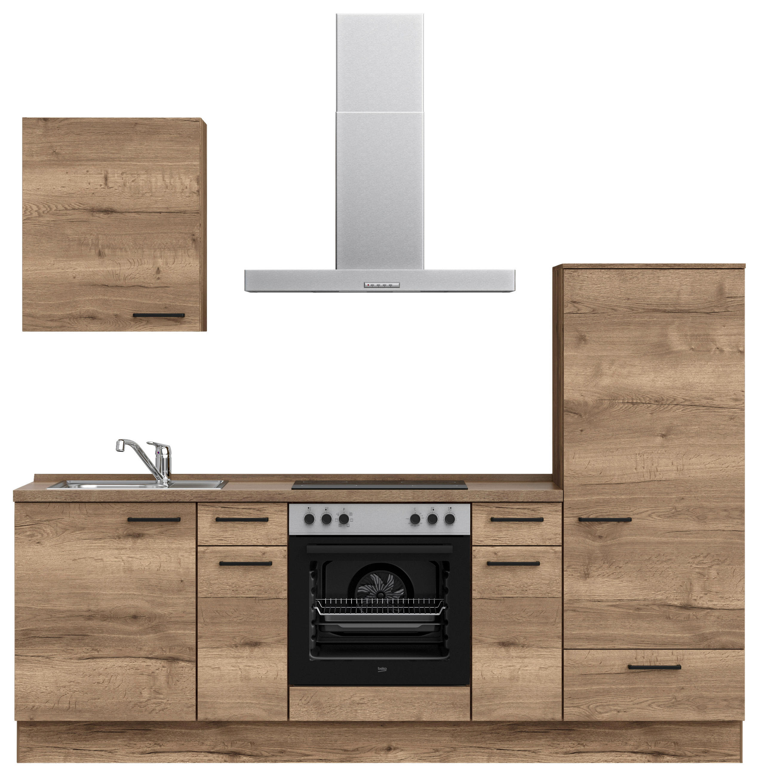 KÜCHENBLOCK 240 cm   in Eiche dunkel  - Eiche dunkel/Eichefarben, MODERN, Holzwerkstoff/Metall (240cm) - Nobilia