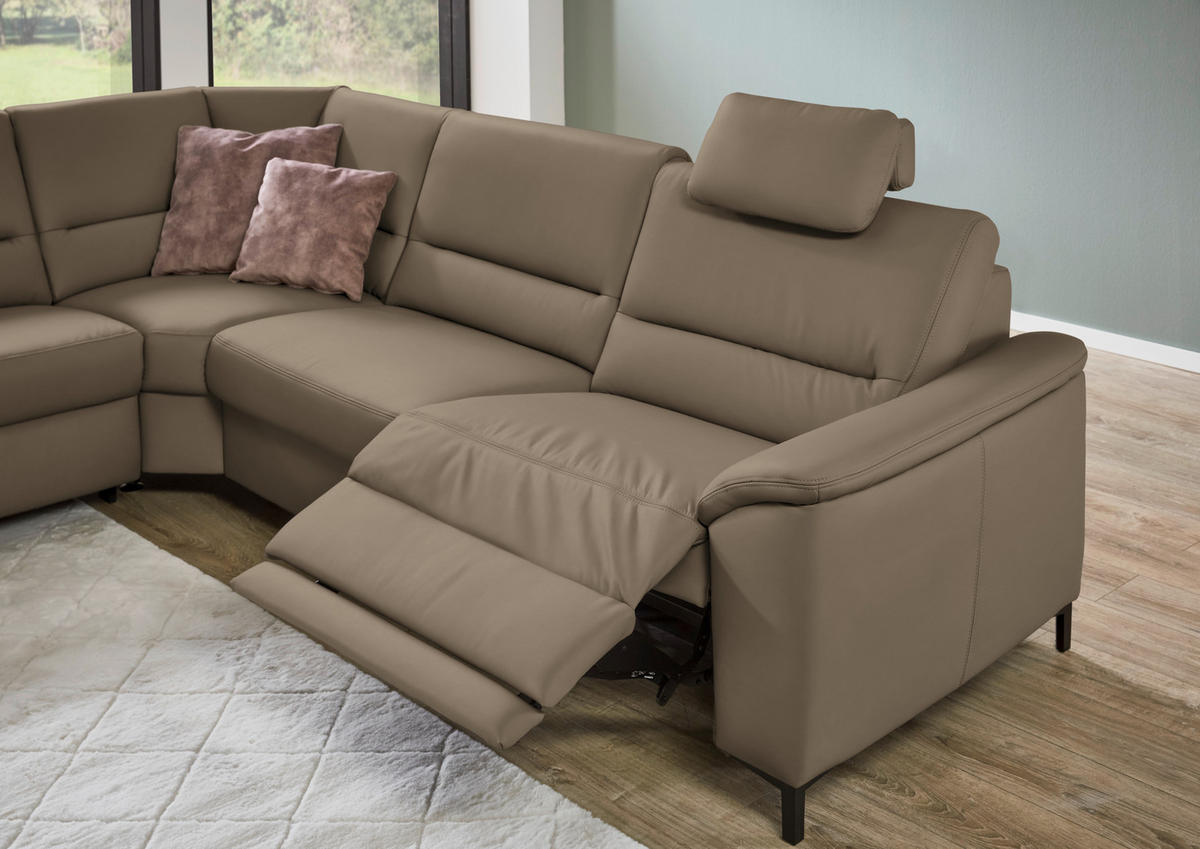 ECKSOFA  in Echtleder Graubraun  249/290 cm  - Graubraun/Schwarz, KONVENTIONELL, Leder/Metall (249/290cm) - Beldomo Premium