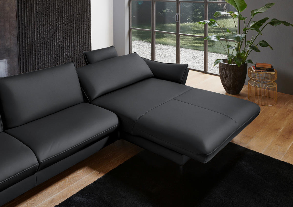 ECKSOFA in Echtleder Schieferfarben  - Schieferfarben/Schwarz, Design, Leder/Metall (334/172cm) - Valdera