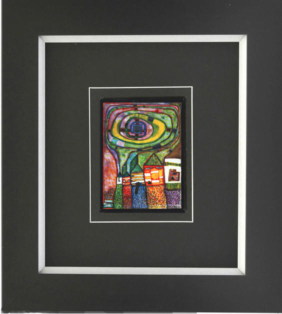KUNSTDRUCK Hundertwasser Abstraktes, Architektur SCHNECKENHÄUSER  - Multicolor/Schwarz, Basics, Holzwerkstoff (38,5/43cm)