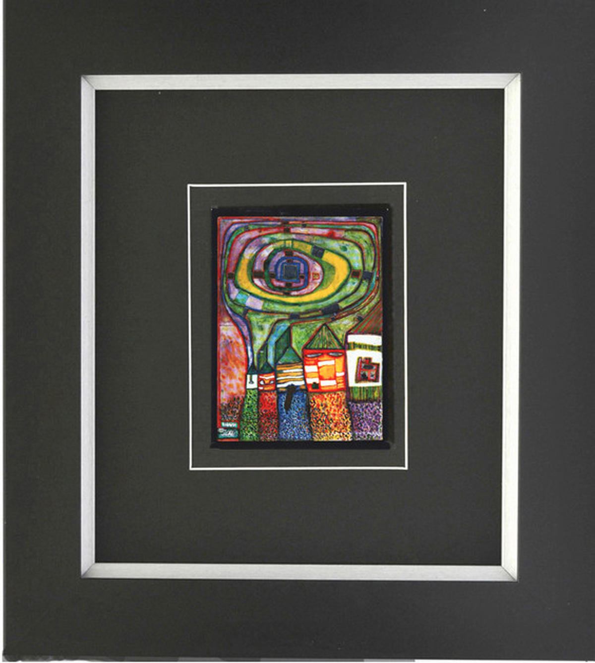 KUNSTDRUCK Hundertwasser Abstraktes, Architektur SCHNECKENHÄUSER  - Multicolor/Schwarz, Basics, Holzwerkstoff (38,5/43cm)