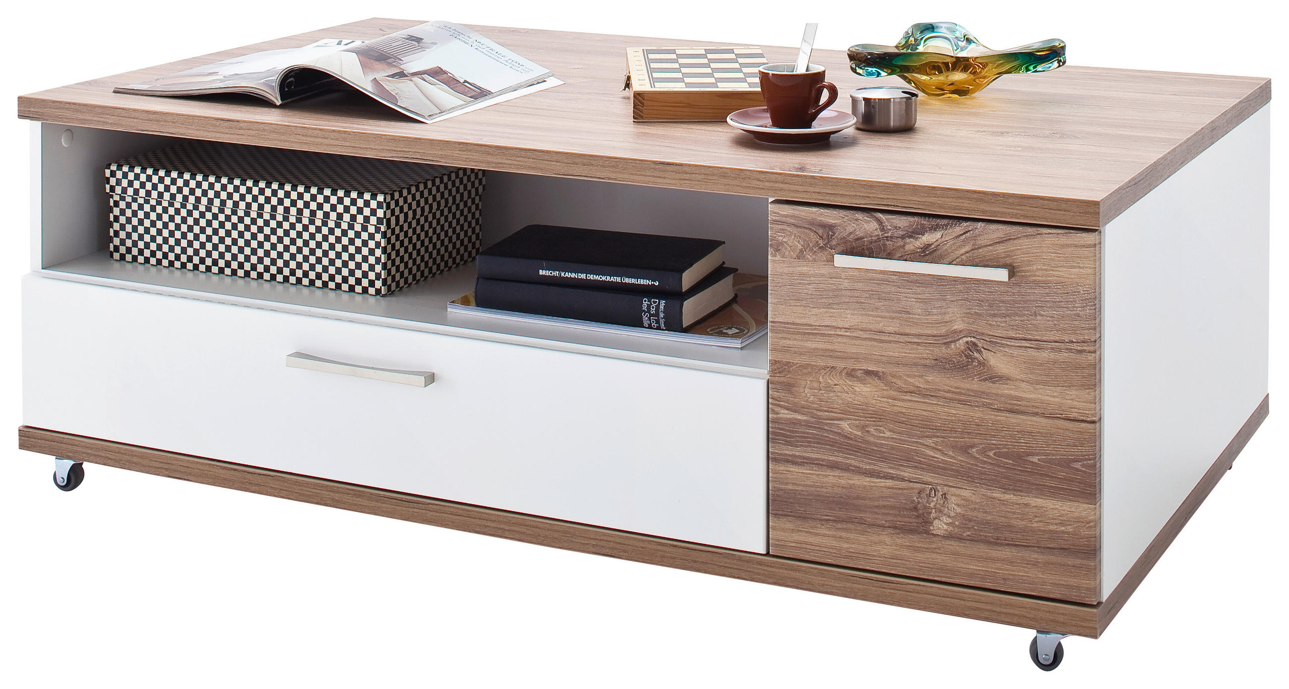 KONFERENČNÍ STOLEK, bílá, barvy dubu, kompozitní dřevo, 115/70/42 cm - bílá/barvy dubu, Design, kov/kompozitní dřevo (115/70/42cm) - Livetastic