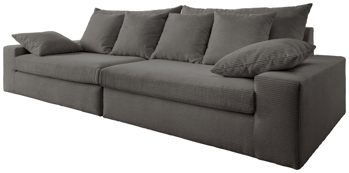 VIERSITZER-SOFA in Cord Grau  - Schwarz/Grau, Modern, Kunststoff/Textil (308/80/140cm) - Livetastic