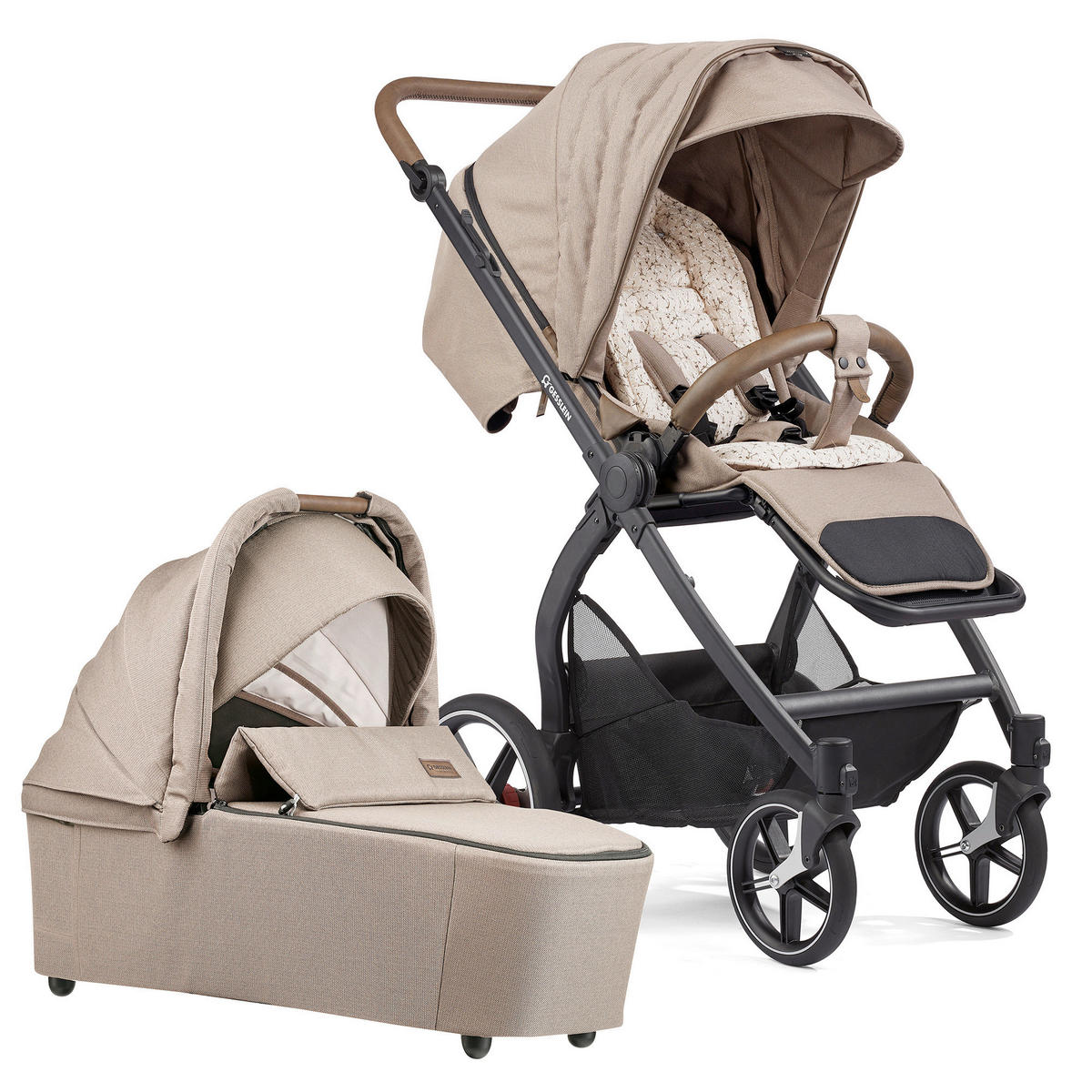 KOMBIKINDERWAGEN  FX4 Swing Set  Nugat  - Schwarz/Braun, Basics, Metall (100/55/130cm) - Gesslein