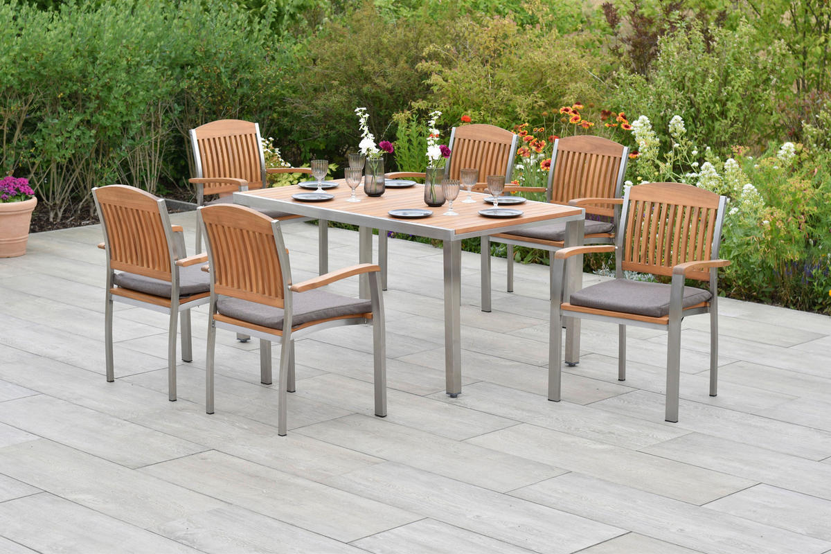GARTENSET 13-teilig  - Edelstahlfarben/Braun, MODERN, Holz/Textil - Gardenson