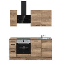 KÜCHENLEERBLOCK 180 cm   in Eiche dunkel  - Eiche dunkel/Schwarz, MODERN, Holzwerkstoff/Metall (180cm) - Nobilia